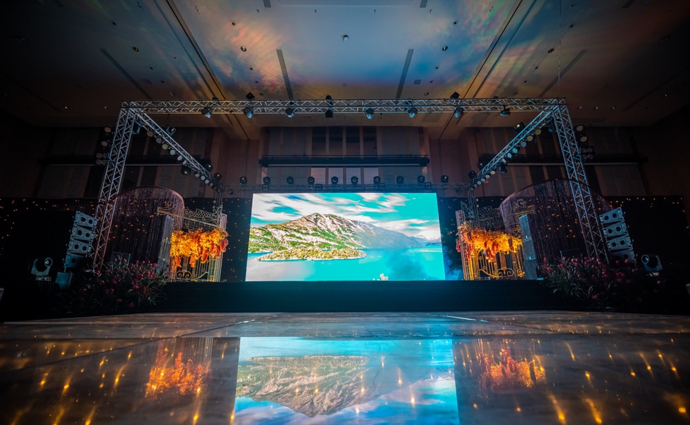 Stage Floral Decor at Anantara Riverside Bangkok — Indian wedding Musical Nights decor