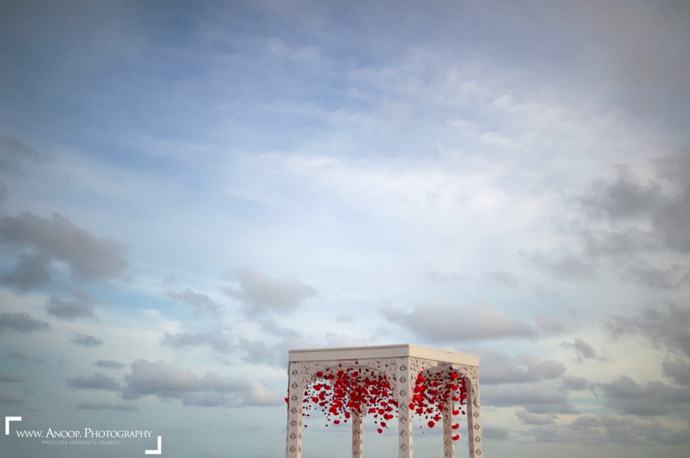 Wedding Ceremony stage floral detail at Rayong Marriott Resort & Spa, Rayong, planned and decorated by Niramit Creations
