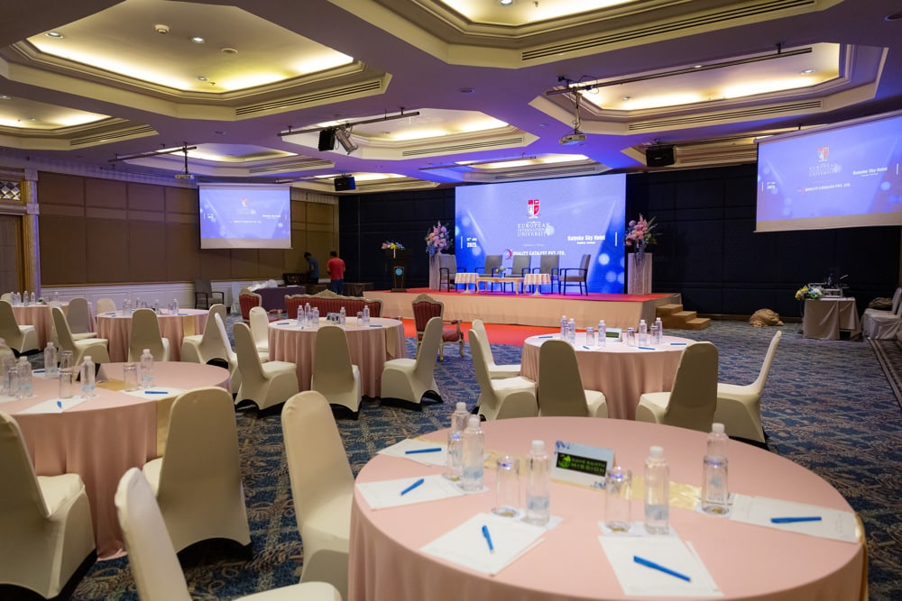 convocation banquet stage at a corporate event at Baiyoke Sky Hotel Bangkok, Bangkok, Thailand — managed by Niramit Creations.