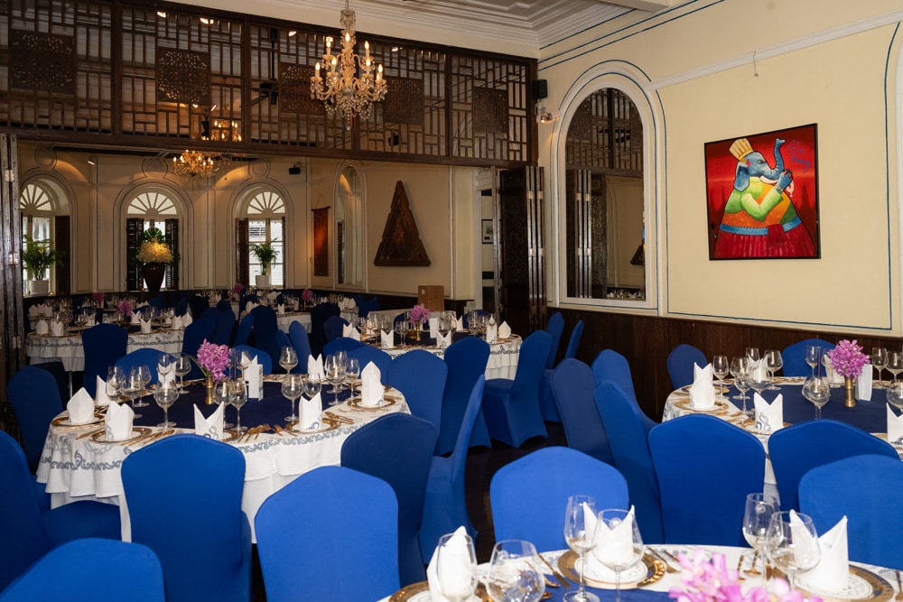dining hall heritage decor at a corporate event at Blue Elephant Bangkok, Bangkok, Thailand — managed by Niramit Creations.
