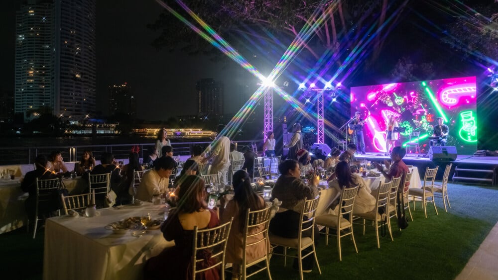 christmas market stage night at a corporate event at Capella Bangkok, Bangkok, Thailand — managed by Niramit Creations.