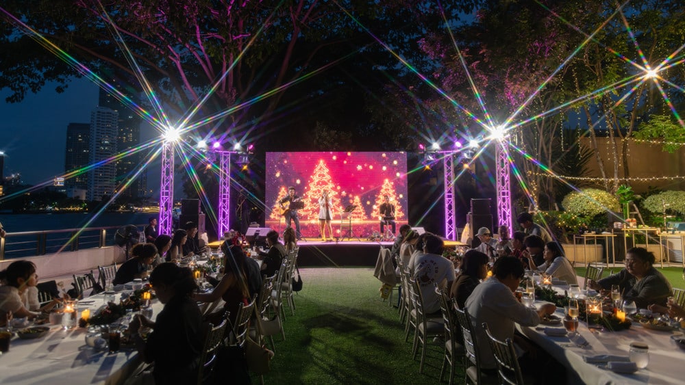 garden stage night at a corporate event at Capella Bangkok, Bangkok, Thailand — managed by Niramit Creations.