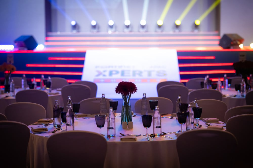 gala dinner banquet stage at a corporate event at Centara Grand at CentralWorld Bangkok, Bangkok, Thailand — managed by Niramit Creations.