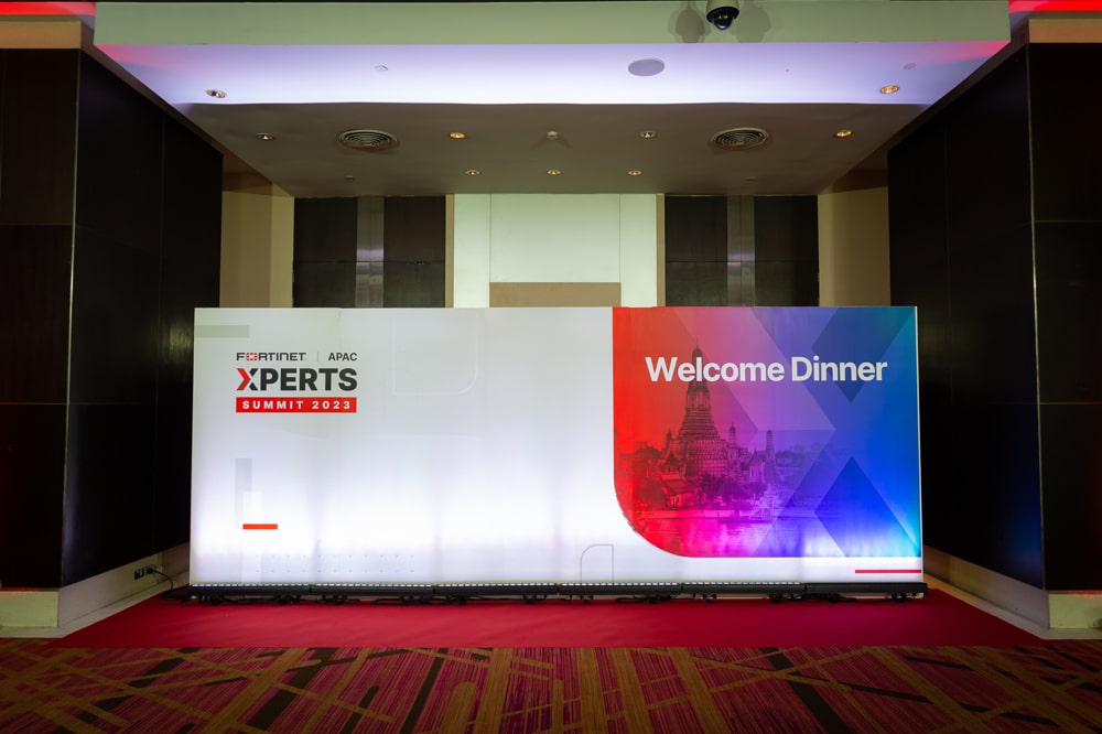 welcome dinner stage screen at a corporate event at Centara Grand at CentralWorld Bangkok, Bangkok, Thailand — managed by Niramit Creations.