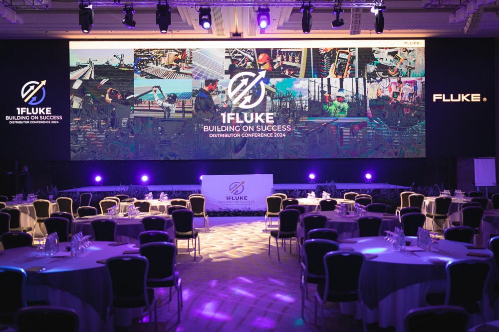 Corporate distributor conference hall stage at Conrad Bangkok, planned and managed by Niramit Creations Thailand.