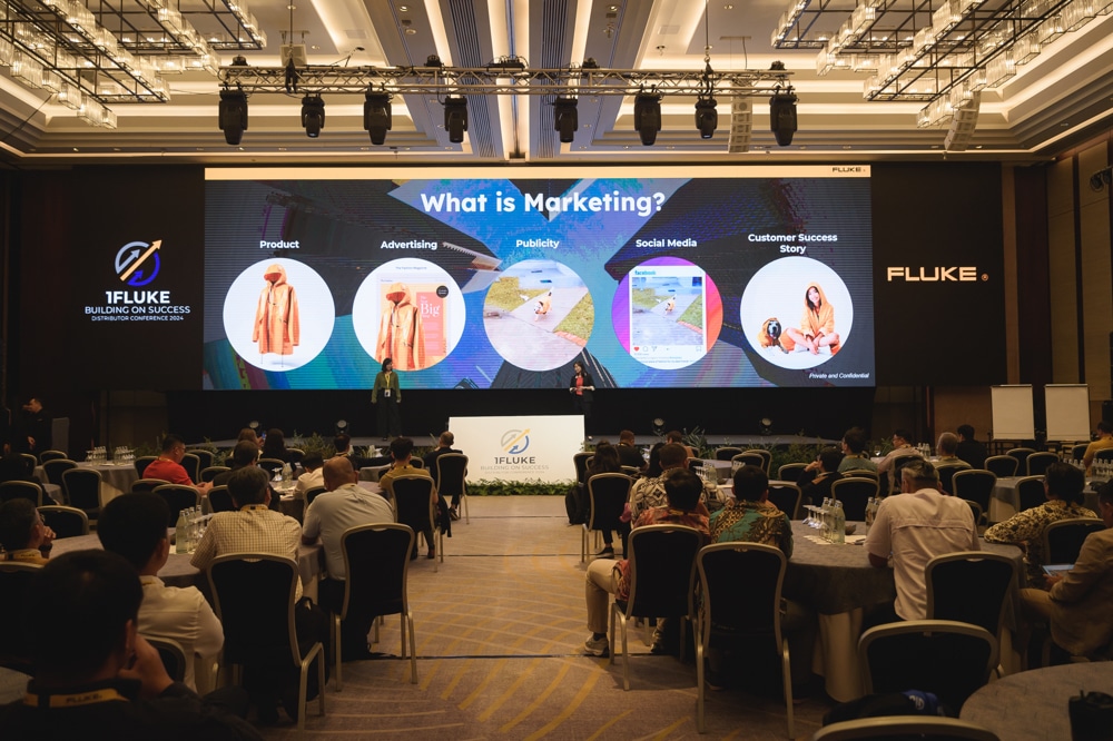 Corporate distributor conference hall stage at Conrad Bangkok, planned and managed by Niramit Creations Thailand.