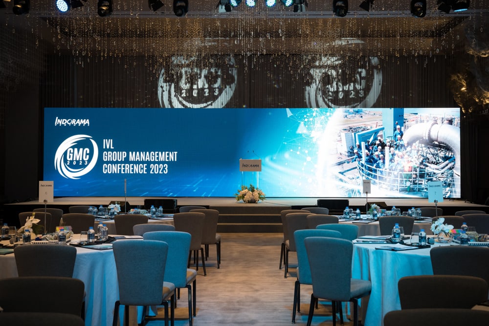conference stage led screen at a corporate event at Four Seasons Hotel Bangkok, Bangkok, Thailand — managed by Niramit Creations.