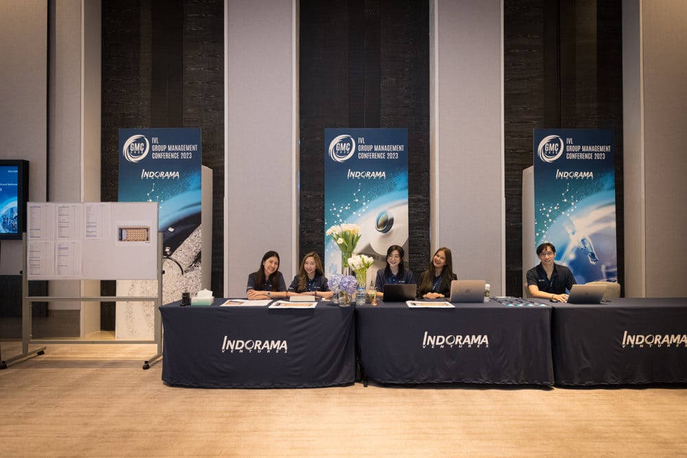 panel stage branded at a corporate event at Four Seasons Hotel Bangkok, Bangkok, Thailand — managed by Niramit Creations.