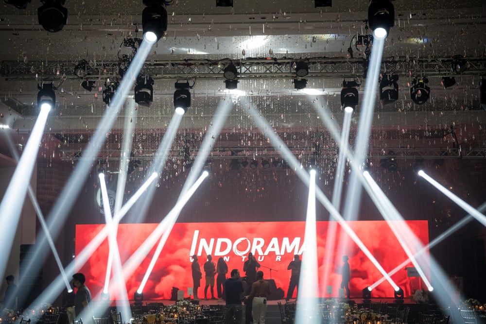 stage laser lighting branded at a corporate event at Four Seasons Hotel Bangkok, Bangkok, Thailand — managed by Niramit Creations.