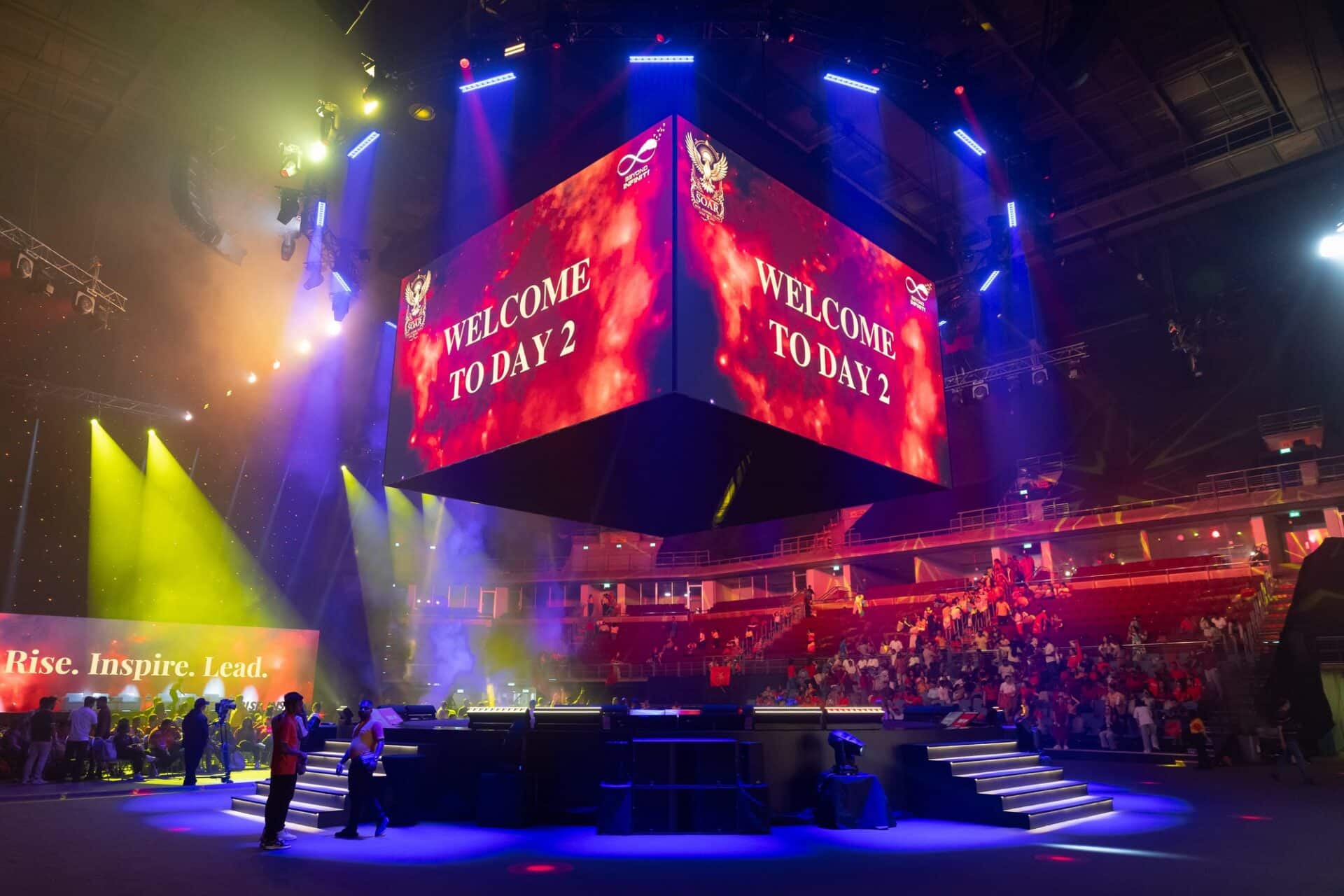 Beyond Infiniti SOAR #BI2026 Convention — stage pyro led show at IMPACT Arena Bangkok, Bangkok. Corporate event by Niramit Creations Thailand.
