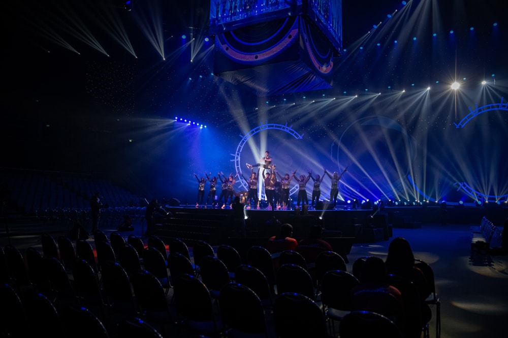 Corporate business convention main stage at IMPACT Challenger Bangkok, managed by Niramit Creations Thailand.
