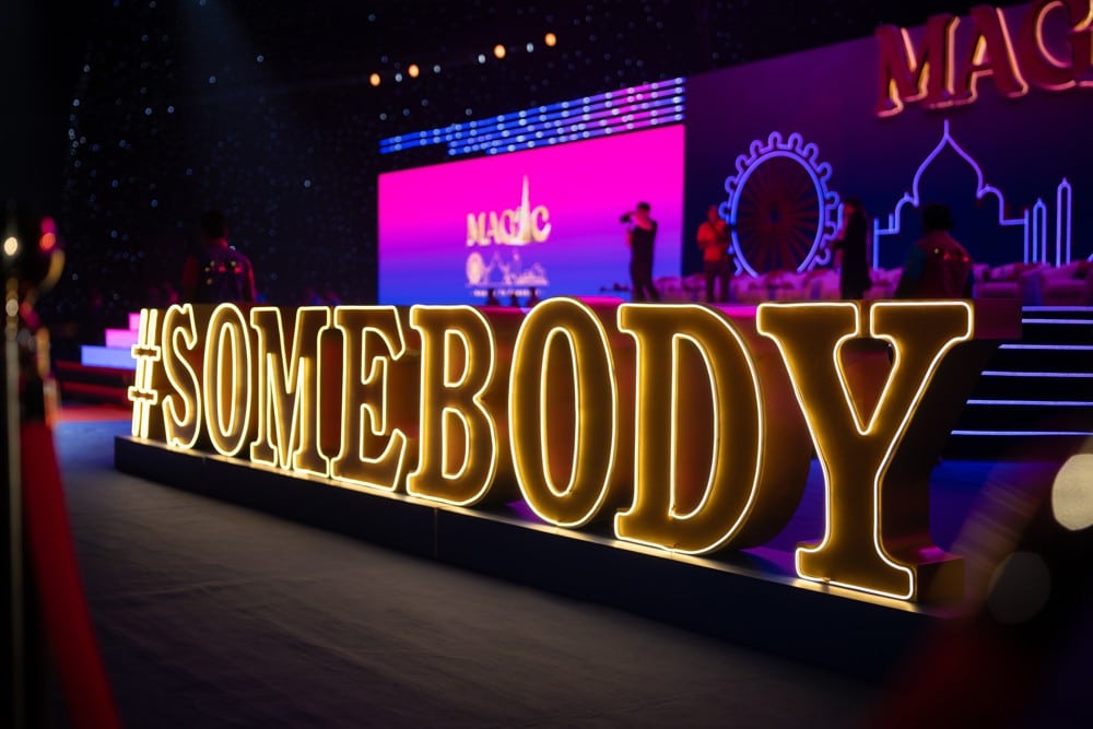 Magic25 #NobodyToSomebody Convention — marquee letters stage at IMPACT Challenger Bangkok, Bangkok. Corporate event by Niramit Creations Thailand.