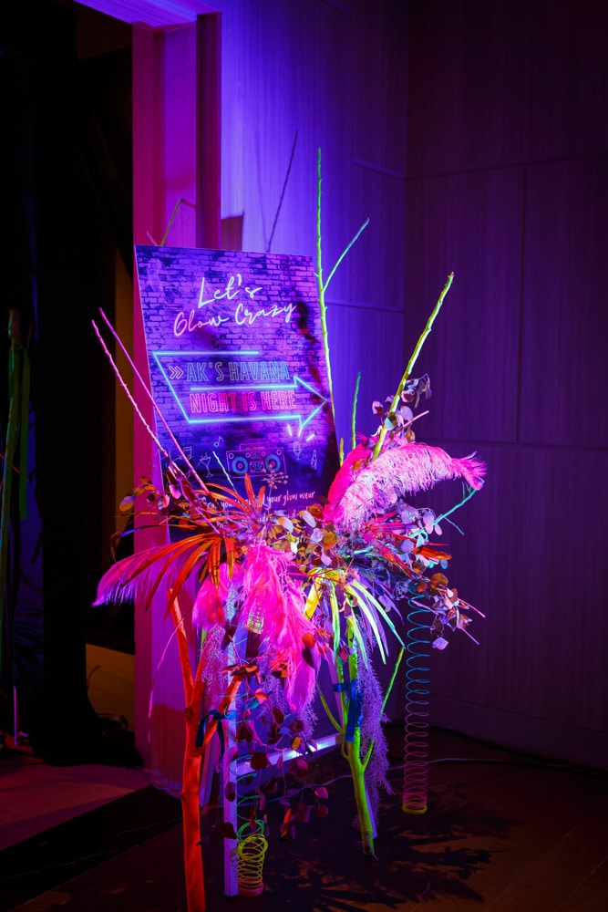 Havana colorful feather stage at an Indian wedding at Le Méridien Khao Lak, Khao Lak, Thailand — planned by Niramit Creations.